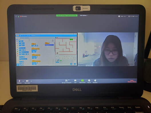 DMVHacks teacher teaching Scratch to students on Zoom in an interactive manner